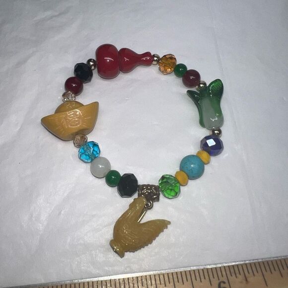 Year of the Rooster Chinese Good Luck Charm Glass Bead Stretch Bracelet - Picture 5 of 10